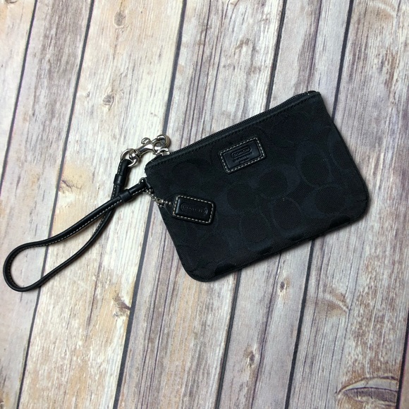 Coach Handbags - Coach Black Canvas Wristlet Wallet Bag Zipper